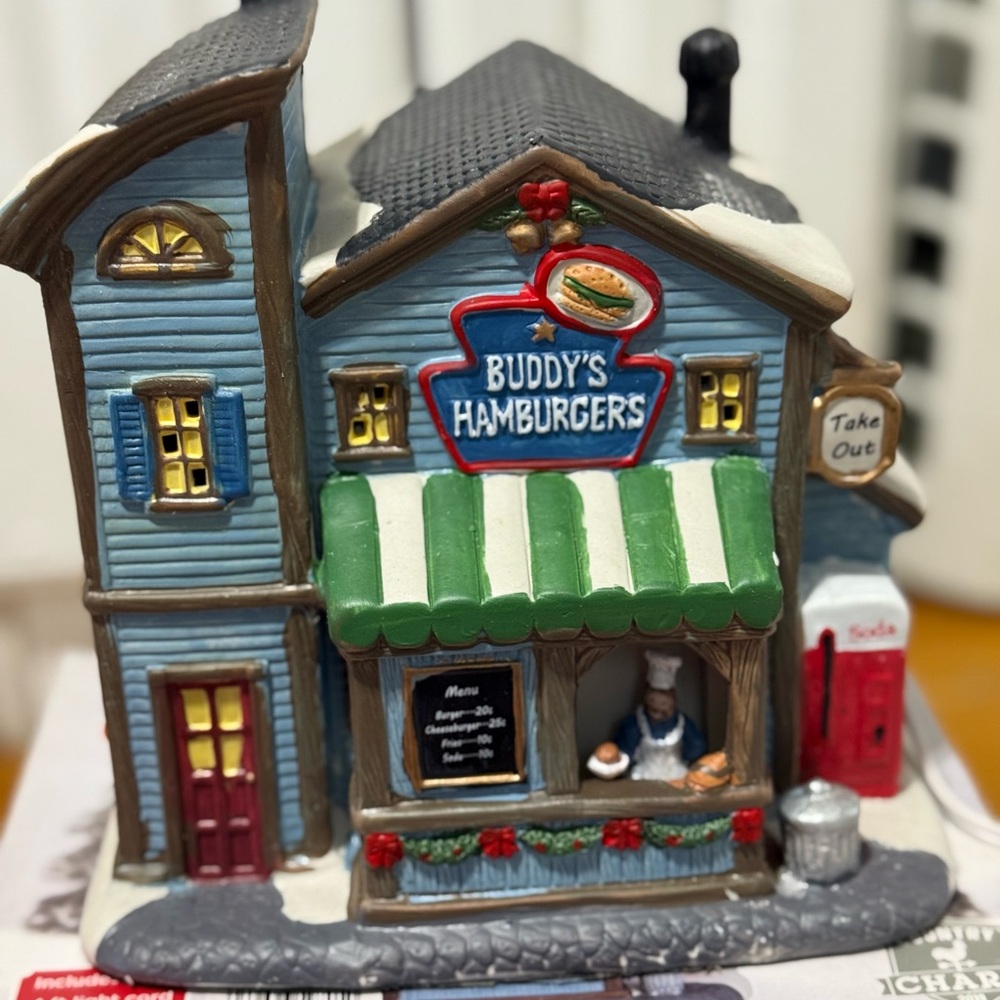 Vintage Buddy's Hamburgers Holiday Village Decor 2019